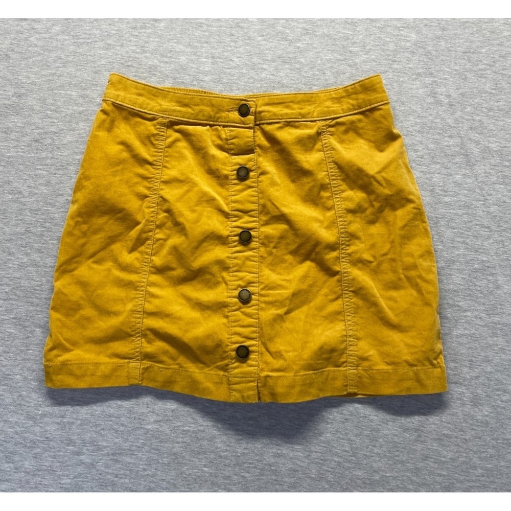 Copper Key Skirt Mini Women XL Mustard Yellow Corduroy High Waisted Button Front